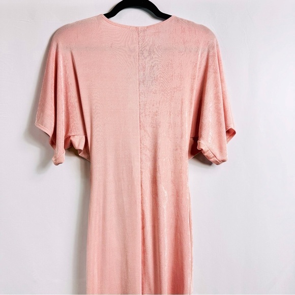 NWT Fashion Nova Sz Medium Pink V-Neck Dolman Sleeve Front Split Ruched Dress - Picture 7 of 12